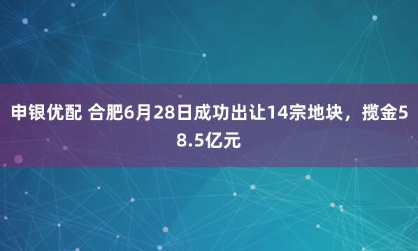 申银优配 合肥6月28日成功出让14宗地块，揽金58.5亿元